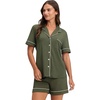 image:imageCozy Earth Womens Short Sleeve Pajama Set  Relaxed Fit with Adjustable Waistband amp Side Pockets  Womens SleepwearOlive