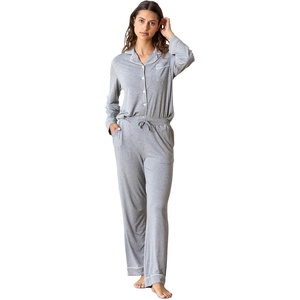 image:imageCozy Earth 100 Viscose From Bamboo Long Sleeve Pajama Set For Women  ButtonUp SleepwearGrey