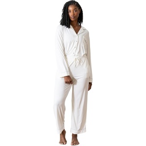 image:imageCozy Earth 100 Viscose From Bamboo Long Sleeve Pajama Set For Women  ButtonUp SleepwearIvory