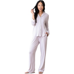 image:imageCozy Earth 100 Viscose From Bamboo Long Sleeve Pajama Set For Women  ButtonUp SleepwearLilac