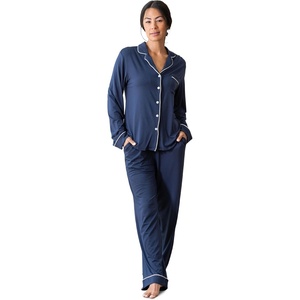 image:imageCozy Earth 100 Viscose From Bamboo Long Sleeve Pajama Set For Women  ButtonUp SleepwearNavy