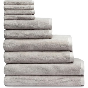 image:imageCozy Earth Complete Ribbed Terry Bath Bundle  60 Cotton 40 Viscose from Bamboo  Soft amp Absorbent Cotton Bath Towel Set  4 Washcloths 2 Hand Towels 2 Bath Towels 2 Bath Sheets  LaurelLight Grey
