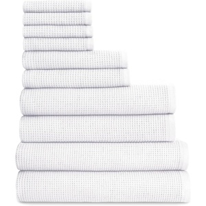 image:imageCozy Earth Complete Waffle Bath Bundle  60 Cotton 40 Viscose from Bamboo  Quick Dry amp UltraSoft Waffle Weave Bath Towels  4 Washcloths 2 Hand Towels 2 Bath Towels 2 Bath Sheets CharcoalWhite