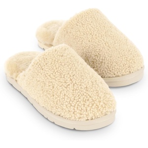 image:imageCozy Earth Puffy Sheep Slippers  Womens Shearling Fur House Slippers  Indoor Outdoor  Padded Footbed amp Rubber OutsoleNatural
