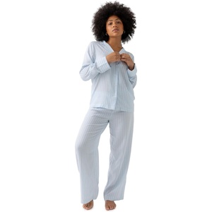 image:imageCozy Earth Soft Woven Long Sleeve Pajama Set For Women  Luxury ButtonUp SleepwearBlue Stripe