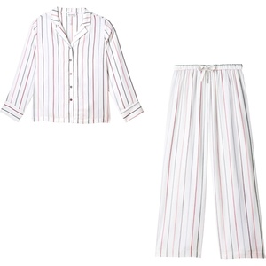 image:imageCozy Earth Soft Woven Long Sleeve Pajama Set For Women  Luxury ButtonUp SleepwearCottage Stripe